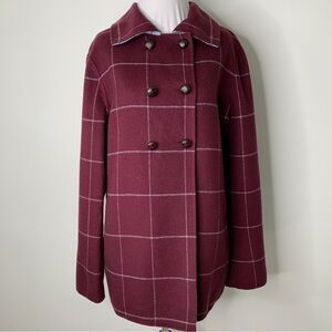 Charles Nolan Women's Burgundy Checkered Pea Coat Size Large